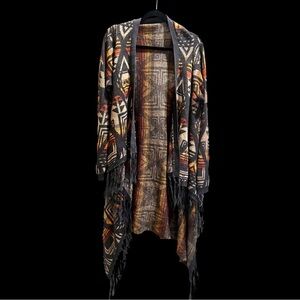 Tribal Patterned Fringe Cardigan
